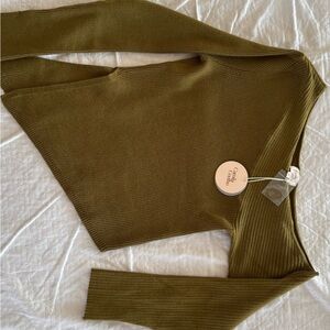 Camila Coelho Off-the-Shoulder Olive Sweater